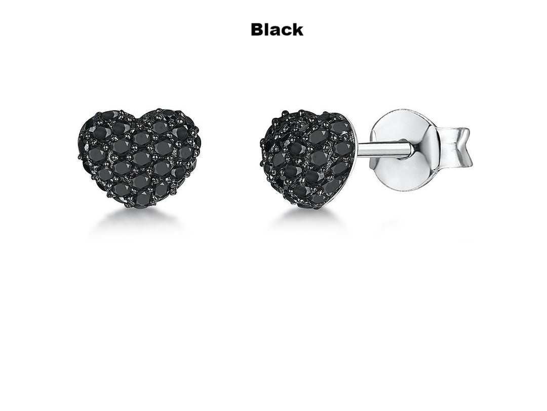 Sterling Silver Heart Stud Earrings Pave Set With  Black Cubic Zirconia Stones - JOOLS By Jenny Brown