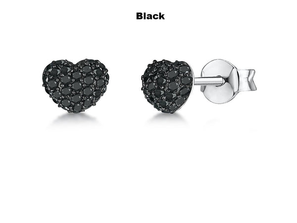 Sterling Silver Heart Stud Earrings Pave Set With  Black Cubic Zirconia Stones - JOOLS By Jenny Brown