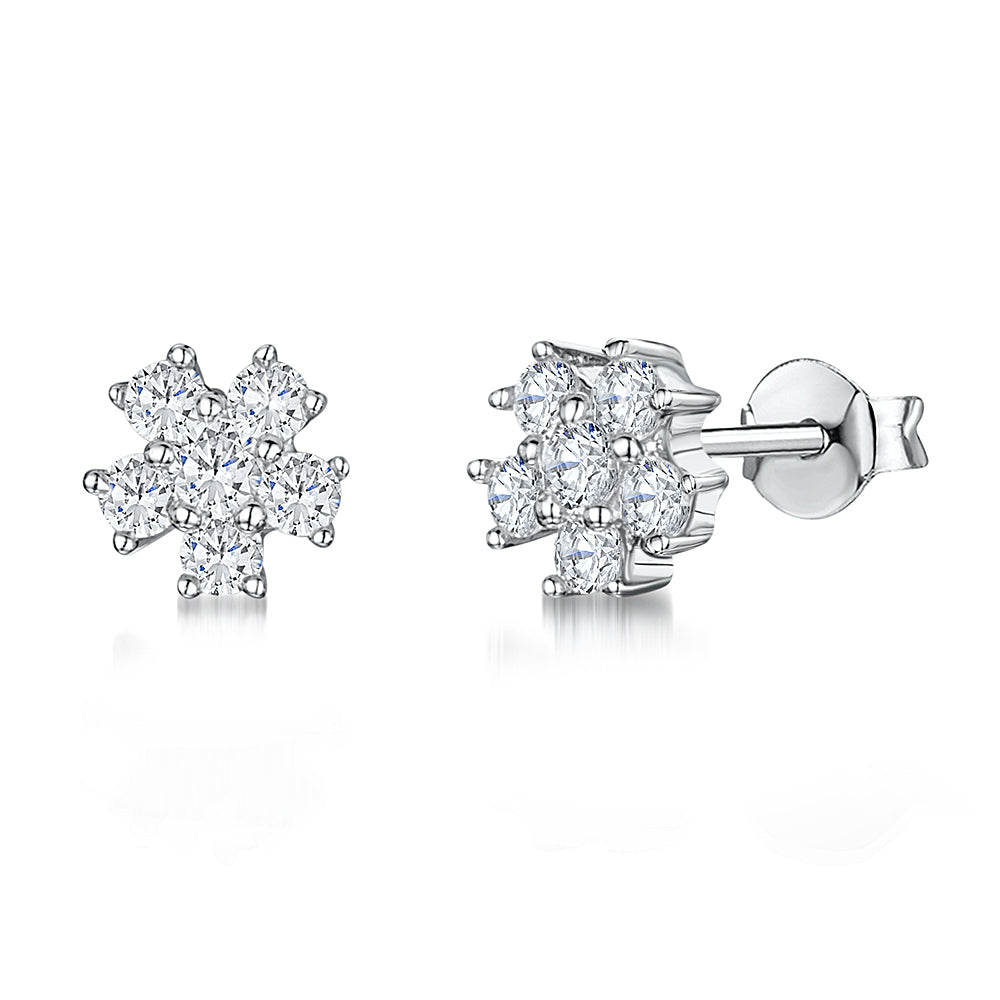 Sterling Silver Flower Stud Earring With Five Cubic Zicronia Petals Surrounding a Central Cubic Zirconia JOOLS by Jenny Brown