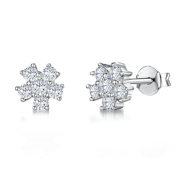 Sterling Silver Flower Stud Earring With Five Cubic Zicronia Petals Surrounding a Central Cubic Zirconia JOOLS by Jenny Brown