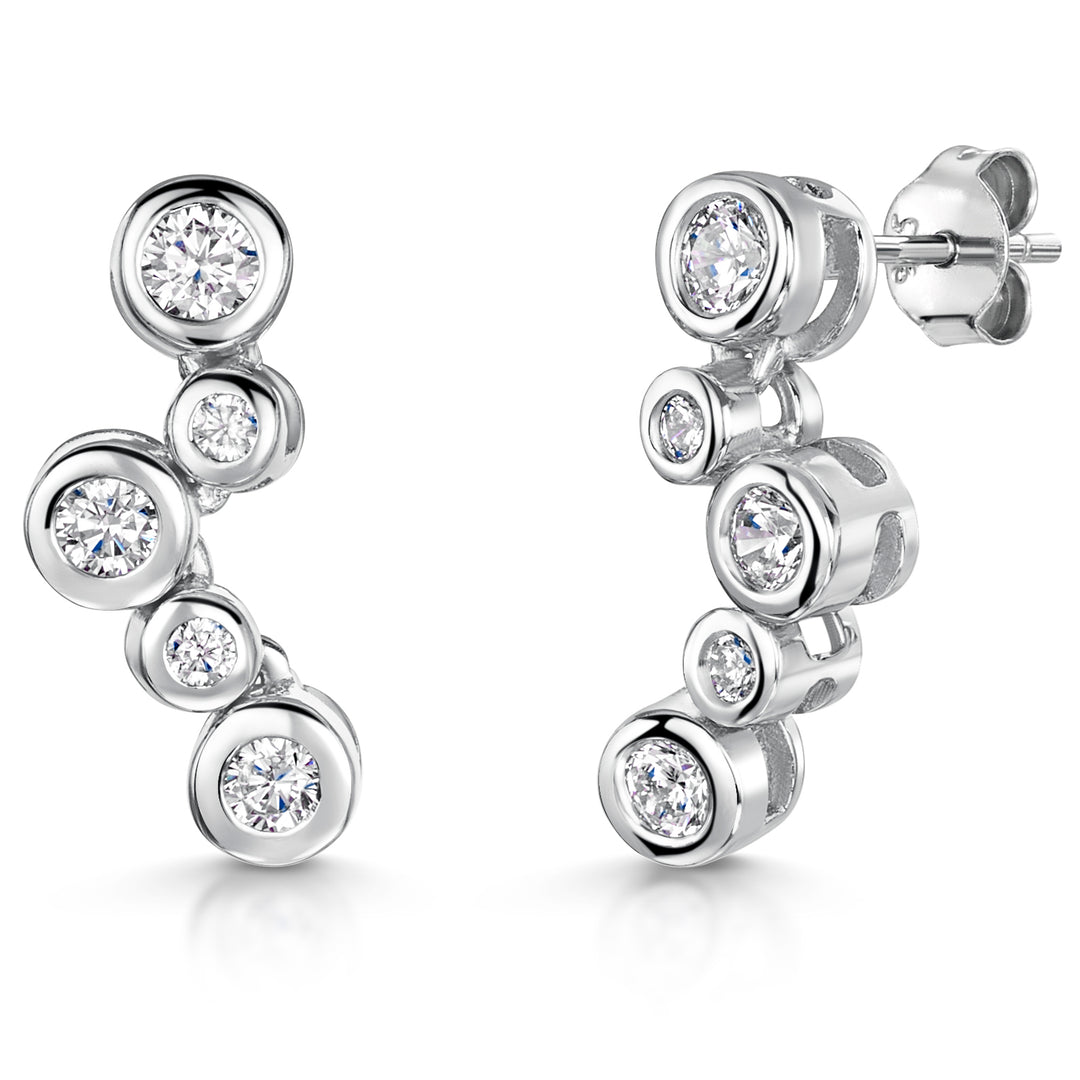 Sterling Silver Bubble Drop Earring With Five Cubic Zirconia Stones