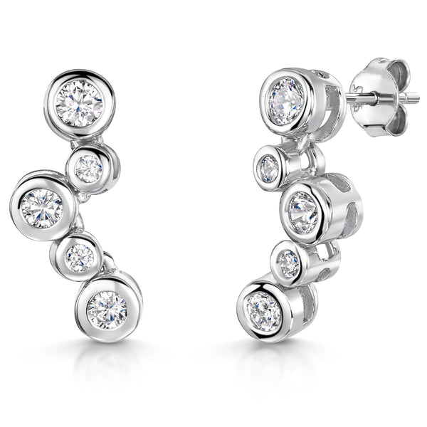 Sterling Silver Bubble Drop Earring With Five Cubic Zirconia Stones