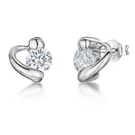 Load image into Gallery viewer, Sterling Silver Offset Heart Stud Earrings Set With A  Quarter Carat Cubic Zirconia - JOOLS By Jenny Brown
