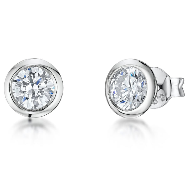 Sterling Silver Stud Earring With Rubover Set Cubic Zirconia JOOLS by Jenny Brown