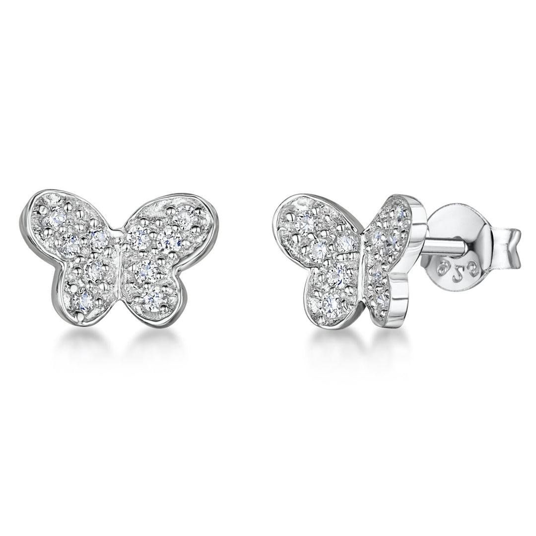 Sterling Silver Butterfly Stud Earrings Set With Cubic Zirconoa Stonesearrings - JOOLS By Jenny Brown