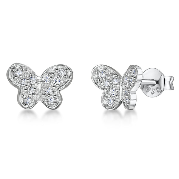 Sterling Silver Butterfly Stud Earrings Set With Cubic Zirconoa Stonesearrings - JOOLS By Jenny Brown
