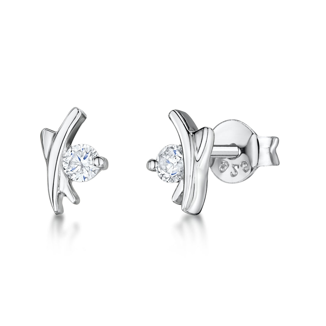 Sterling Silver And Cubic Zirconia 'Criss Cross' Stud Earrings JOOLS by Jenny Brown 