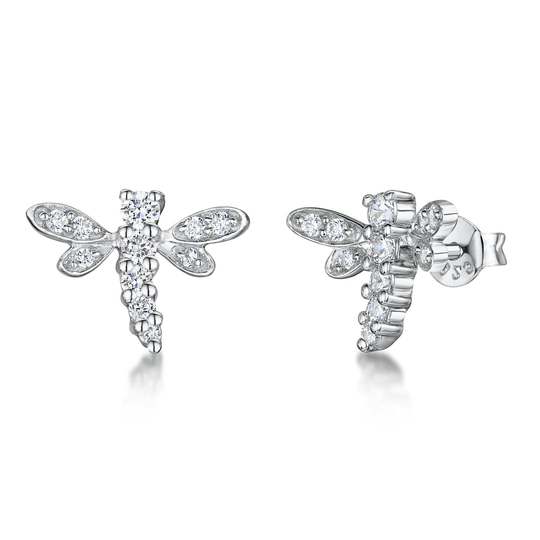 Sterling Silver Dragonfly Earrings Set With Cubic Zirconia Stonesearrings - JOOLS By Jenny Brown