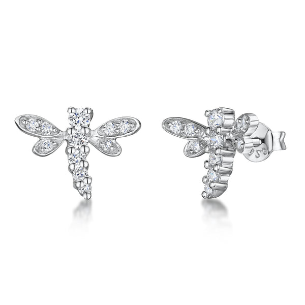 Sterling Silver Dragonfly Earrings Set With Cubic Zirconia Stonesearrings - JOOLS By Jenny Brown