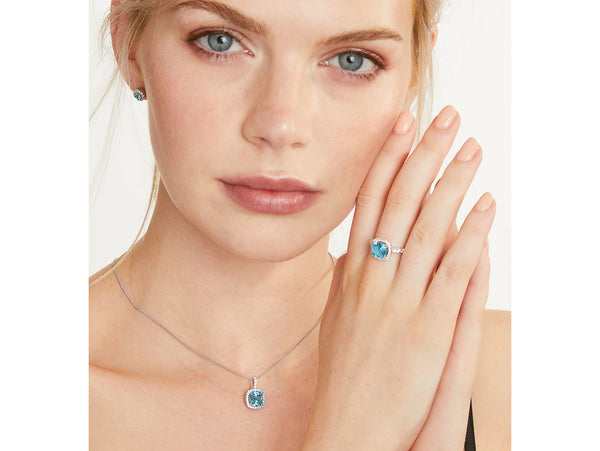 Sterling Silver Turquoise Zirconia Halo Stud  Earrings