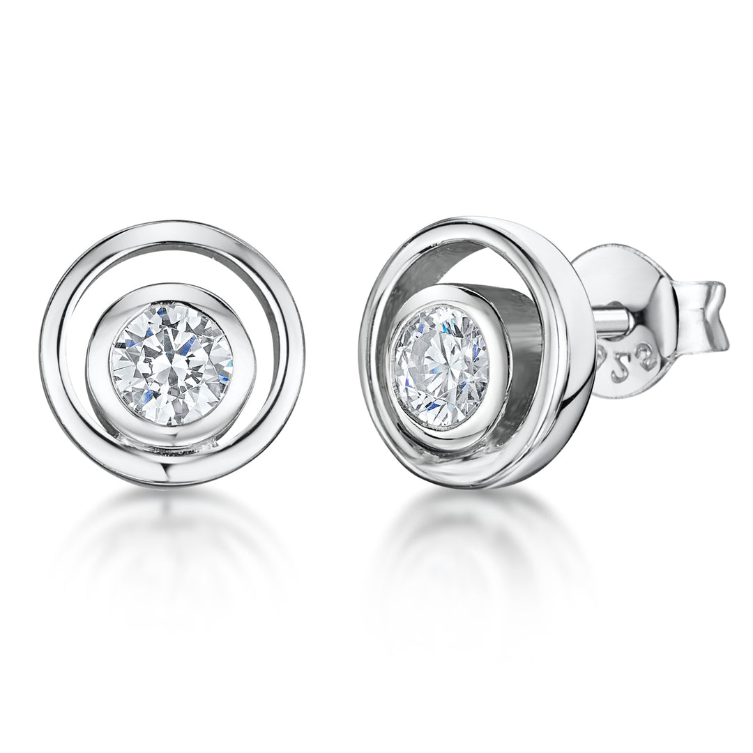 Sterling Silver Concentric Circle Cubic Zirconia Stud Earring JOOLS by Jenny Brown