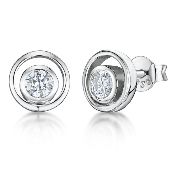 Sterling Silver Concentric Circle Cubic Zirconia Stud Earring JOOLS by Jenny Brown