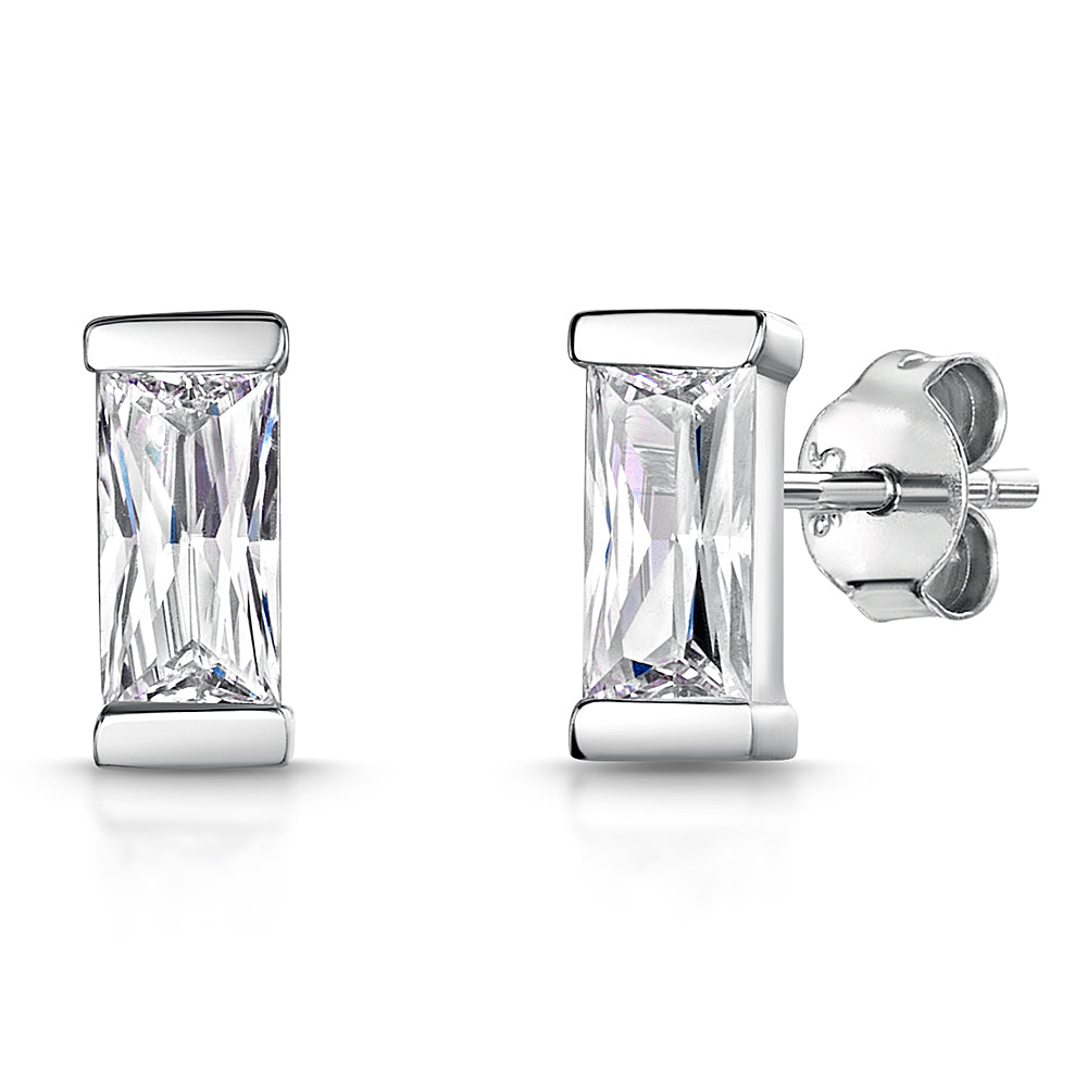 Sterling Silver Baguette Stud Earrings