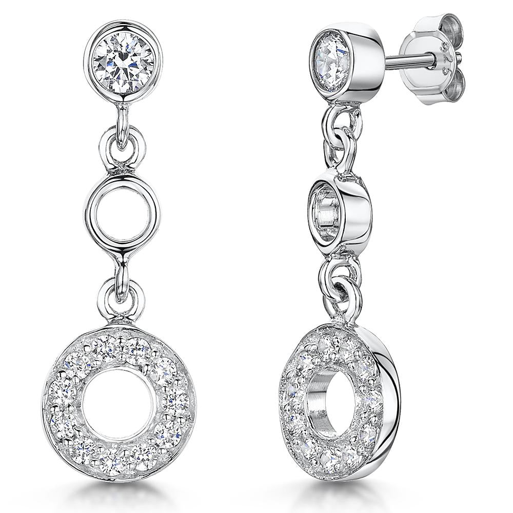 Sterling Silver Dangle Drop Earrings  With A Circle Of Cubic Zirconia StonesEarrings - JOOLS By Jenny Brown
