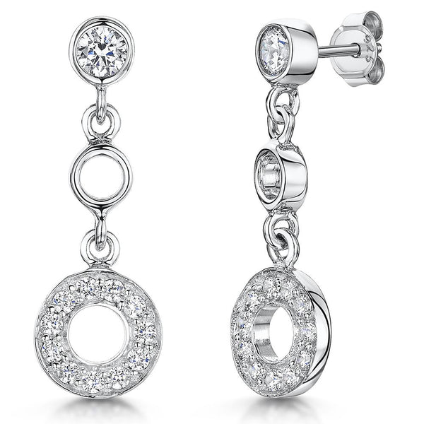 Sterling Silver Dangle Drop Earrings  With A Circle Of Cubic Zirconia StonesEarrings - JOOLS By Jenny Brown