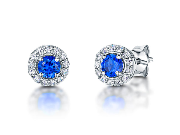 Sterling Silver And Zirconia Halo Stud  Sapphire Blue Earrings- JOOLS by Jenny Brown