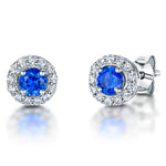 Load image into Gallery viewer, Sterling Silver Emerald Green  Halo Stud  Earrings - JOOLS By Jenny Brown
