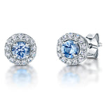 Load image into Gallery viewer, Sterling Silver Emerald Green  Halo Stud  Earrings - JOOLS By Jenny Brown
