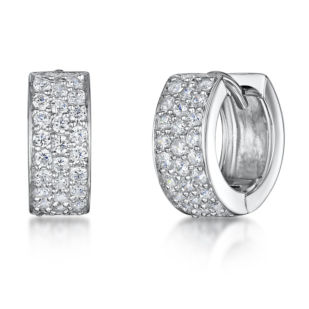 Sterling Silver Earrings- 'Huggie' Style -3 Rows of Pave Set With Cubic Zirconias- JOOLS By Jenny Brown