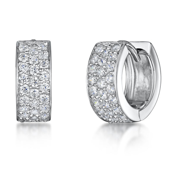 Sterling Silver Earrings- 'Huggie' Style -3 Rows of Pave Set With Cubic Zirconias- JOOLS By Jenny Brown