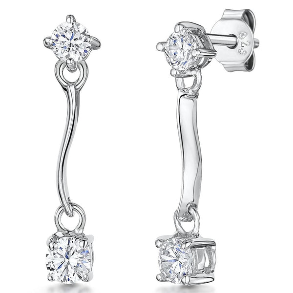 Sterling Silver Dangle Drop Earrings With Two Claw Set CZ StonesEarrings - JOOLS By Jenny Brown