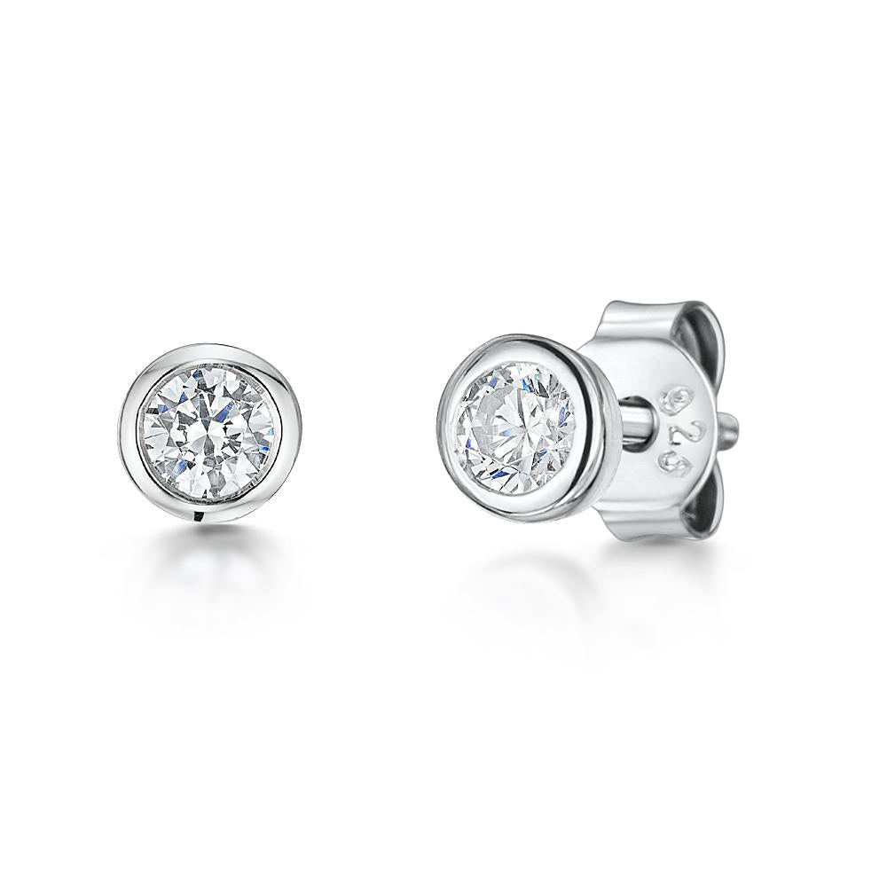 Sterling Silver Small Rub Over Solitaire Stud Earrings-JOOLS by Jenny Brown