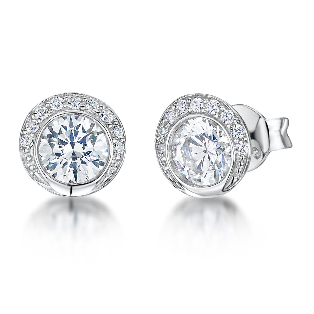 Sterling Silver Half Halo Cubic Zirconia Earrings-JOOLS by Jenny Brown