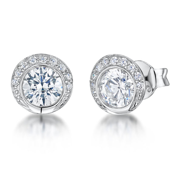 Sterling Silver Half Halo Cubic Zirconia Earrings-JOOLS by Jenny Brown