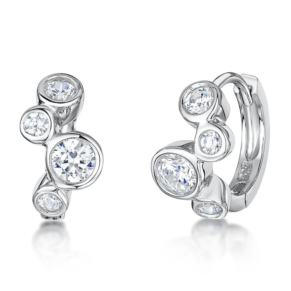 Sterling Silver Huggie Bubble Earrings Raindance Boodles Style - Set With Zirconia Stones