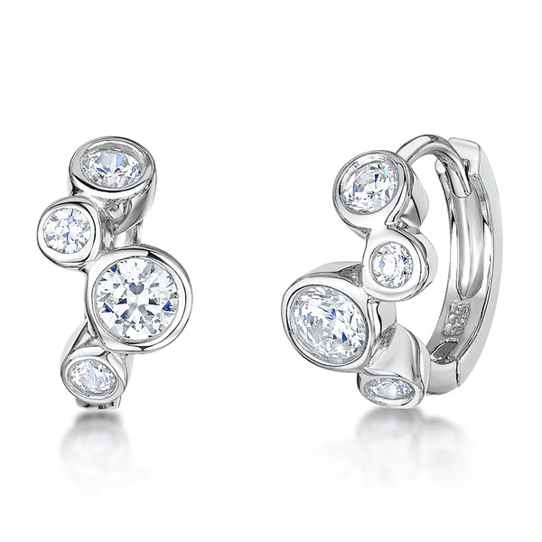 Sterling Silver Huggie Bubble Earrings Raindance Boodles Style - Set With Zirconia Stones