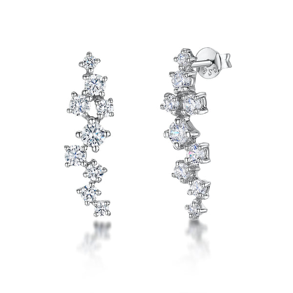 Sterling Silver Scattered Stone Drop Earrings With Cubic Zirconias - JOOLS By Jenny Brown