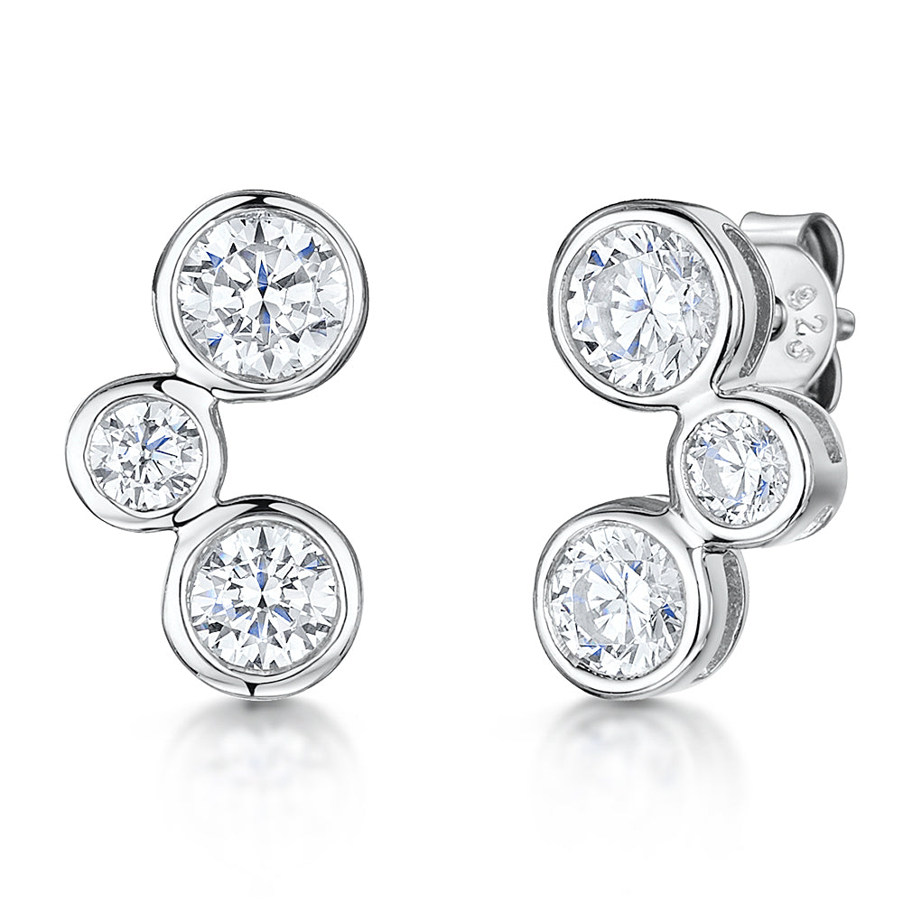 Sterling Silver Three Stone Raindance Boodles Style Earrings - JOOLS By Jenny Brown