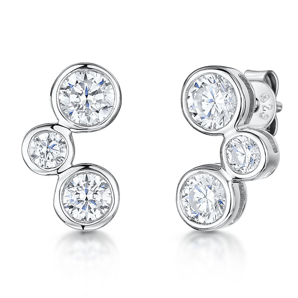 Sterling Silver Three Stone Raindance Boodles Style Earrings - JOOLS By Jenny Brown