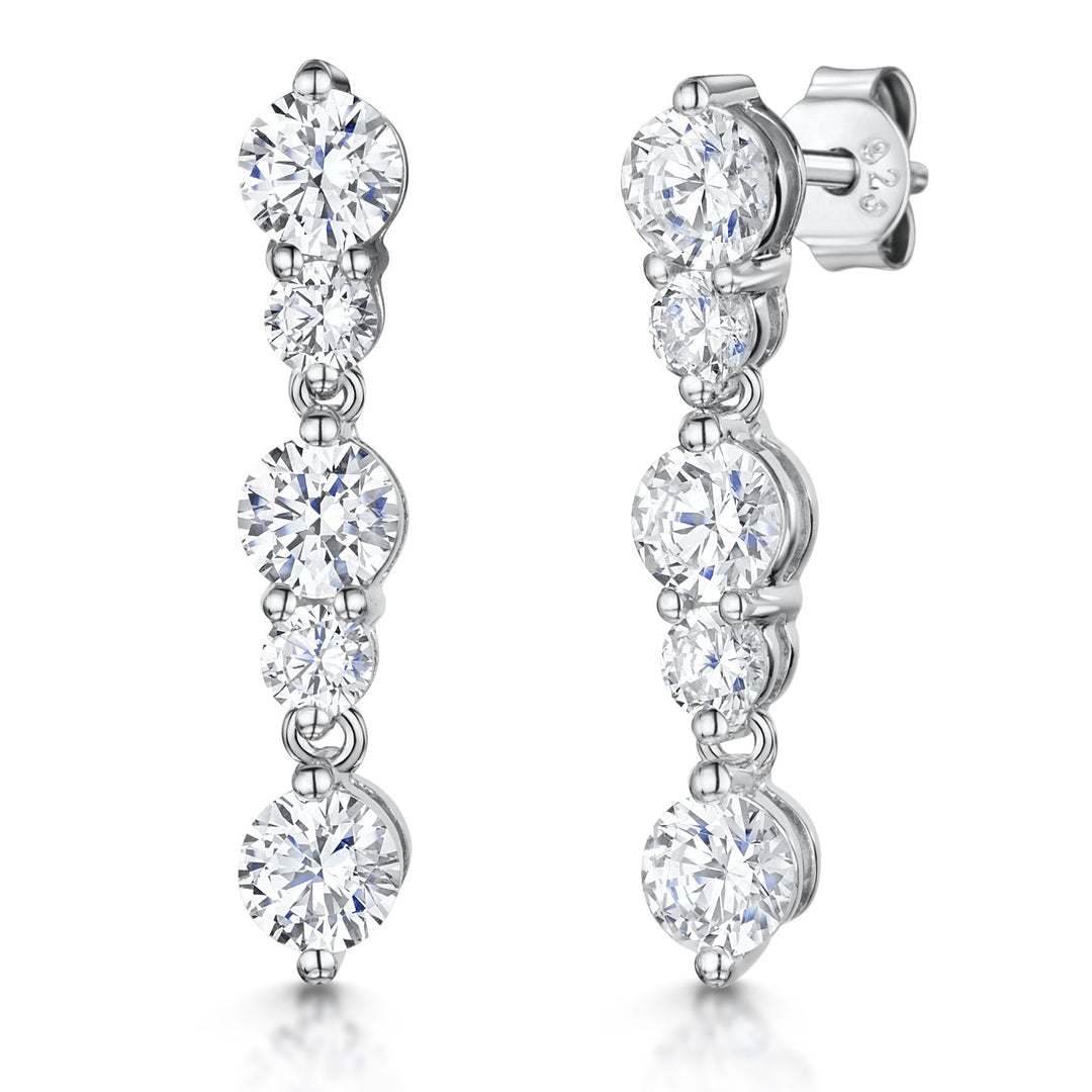 Sterling Silver Five Stone Drop Earrings  Set With Brilliant  Round Cut  Cubic Zirconia Stones - JOOLS By Jenny Brown