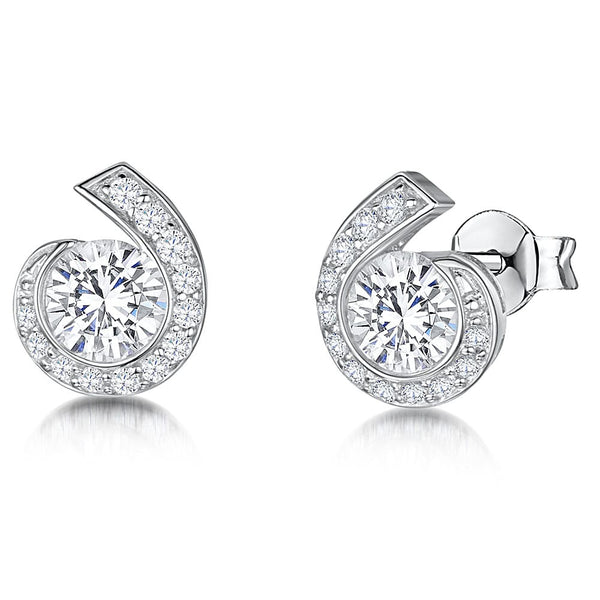 Sterling Silver Open Pave Curl Cubic Zirconia Studs JOOLS by Jenny Brown