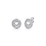 Load image into Gallery viewer, A pair of sterling silver circle stud earrings with cubic zirconia accents.-JOOLS by Jenny Brown
