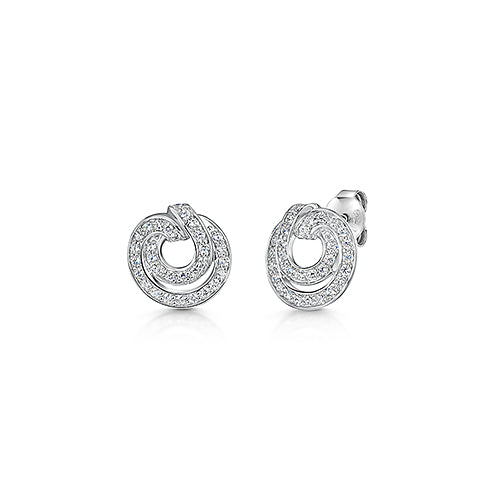 A pair of sterling silver circle stud earrings with cubic zirconia accents.-JOOLS by Jenny Brown