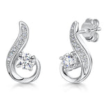 Load image into Gallery viewer, Sterling Silver 'Curl' Stud Earring With Half Pave Cubic Zirconias &amp; Central Solitaire JOOLS by Jenny Brown
