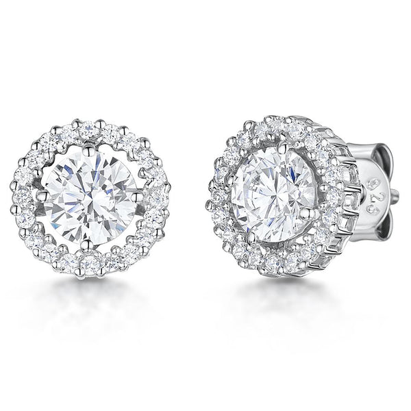 Sterling Silver Halo Cubic Zirconia  Stud Earrings - JOOLS By Jenny Brown
