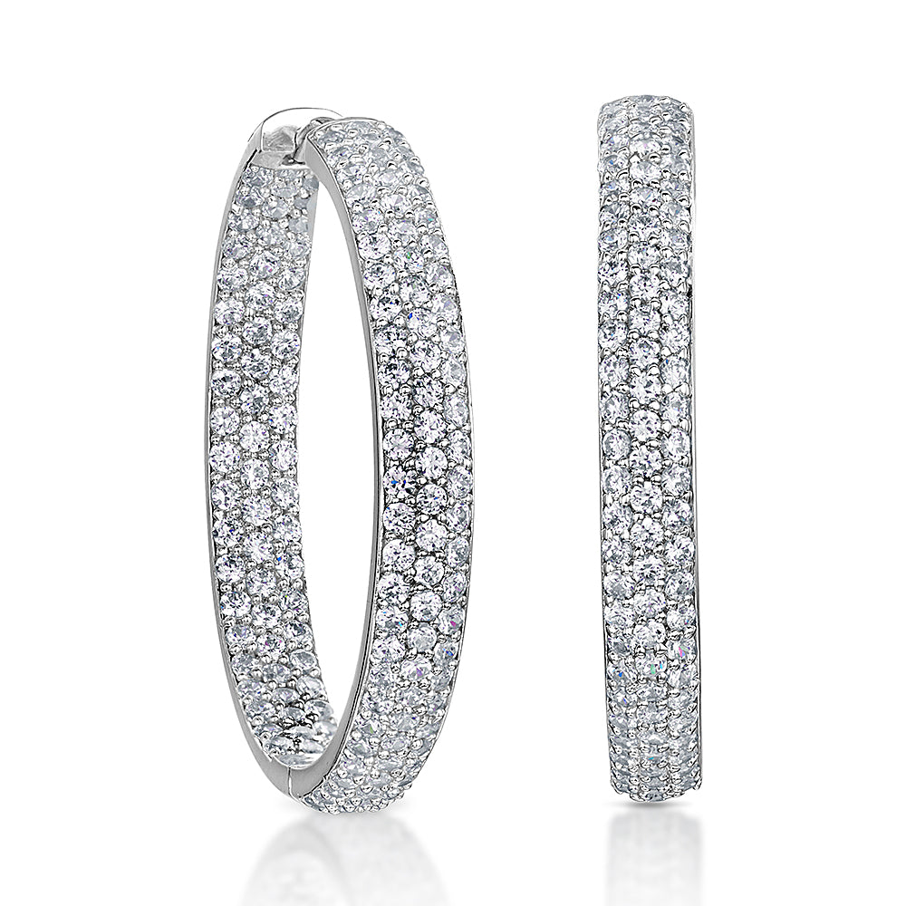 Sterling Silver Large Hoop Earrings With a Single Row of Cubic Zirconia StonesEarrings - JOOLS By Jenny Brown