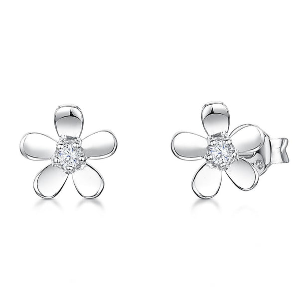 Sterling Silver Flower Petal Earrings With Polished Petals And A Round Cubic Zirconia Stone CentreEarrings - JOOLS By Jenny Brown