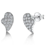 Load image into Gallery viewer, Sterling Silver Pave Offset Heart Stud Earrings - JOOLS By Jenny Brown
