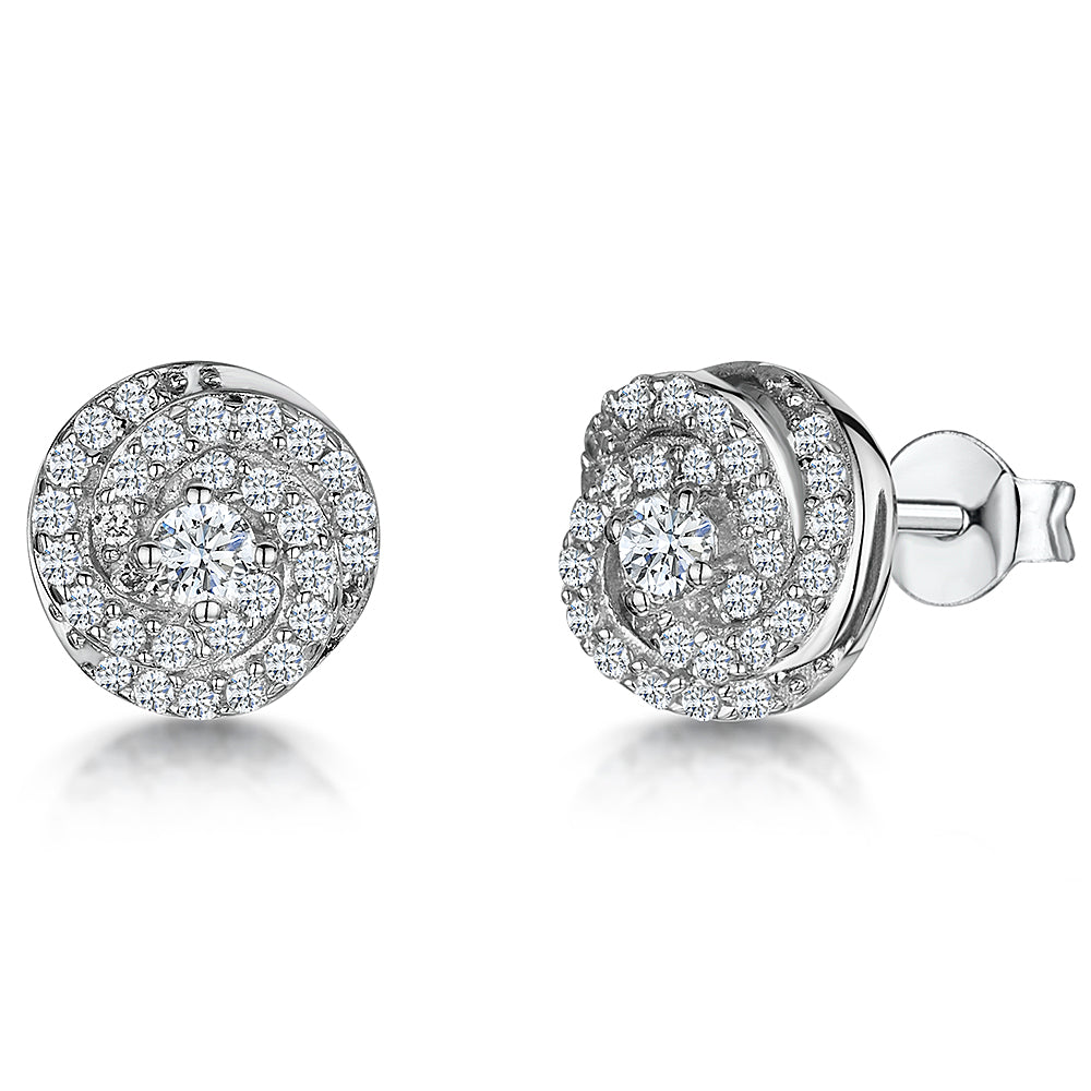 Sterling Silver Stud Earring With Central Cubic Zirconia And Swirl Pave Surround JOOLS by Jenny Brown