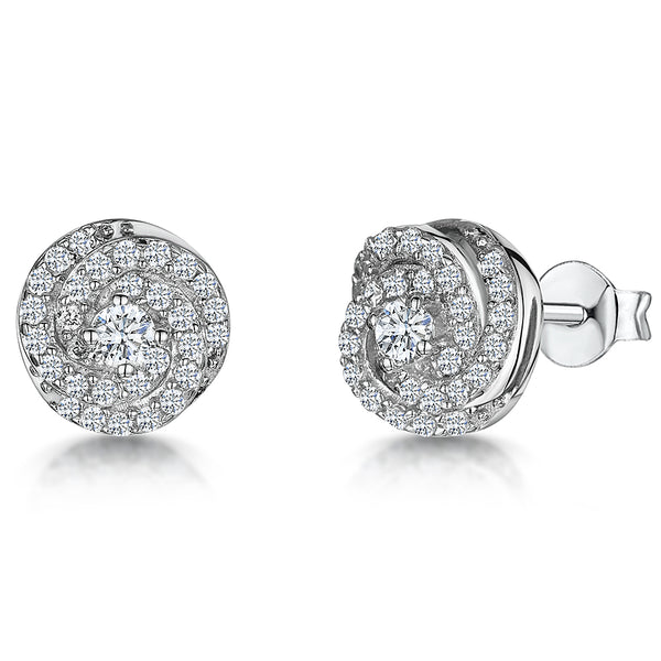 Sterling Silver Stud Earring With Central Cubic Zirconia And Swirl Pave Surround JOOLS by Jenny Brown