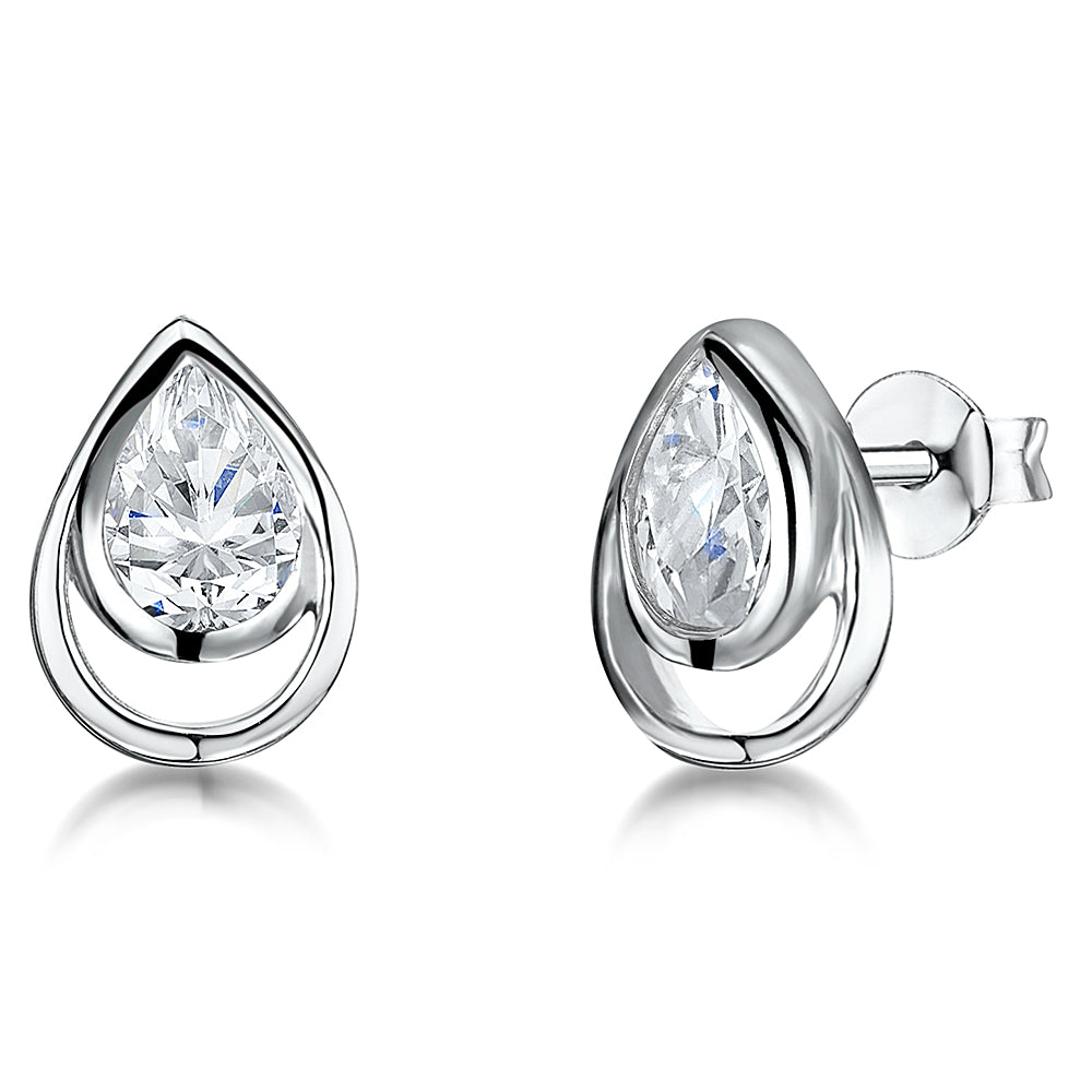 Sterling Silver Teardrop Stud Earring With Cubic Zirconia JOOLS by Jenny Brown