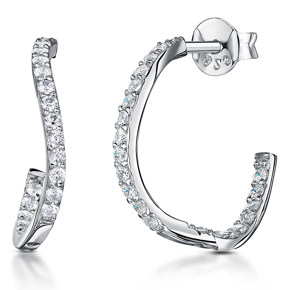 Sterling Silver Wavy Hoop Earring With Pin & Butterfly Clasp And Pave Set Cubic Zirconias JOOLS by Jenny Brown