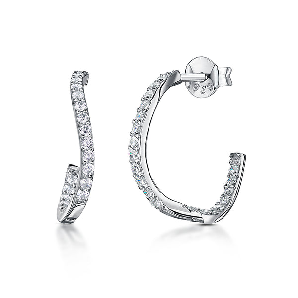 Sterling Silver Wavy Hoop Earring With Pin & Butterfly Clasp And Pave Set Cubic Zirconias JOOLS by Jenny Brown