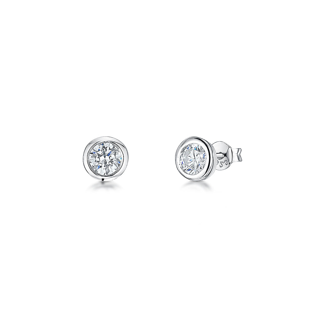 Sterling Silver and 4mm Cubic Zirconia Rub Over Stud Earrings JOOLS by Jenny Brown