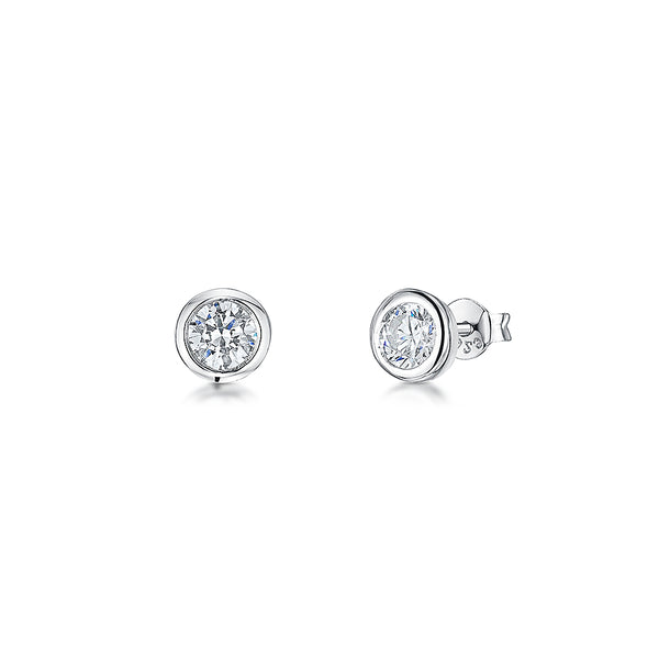Sterling Silver and 4mm Cubic Zirconia Rub Over Stud Earrings JOOLS by Jenny Brown