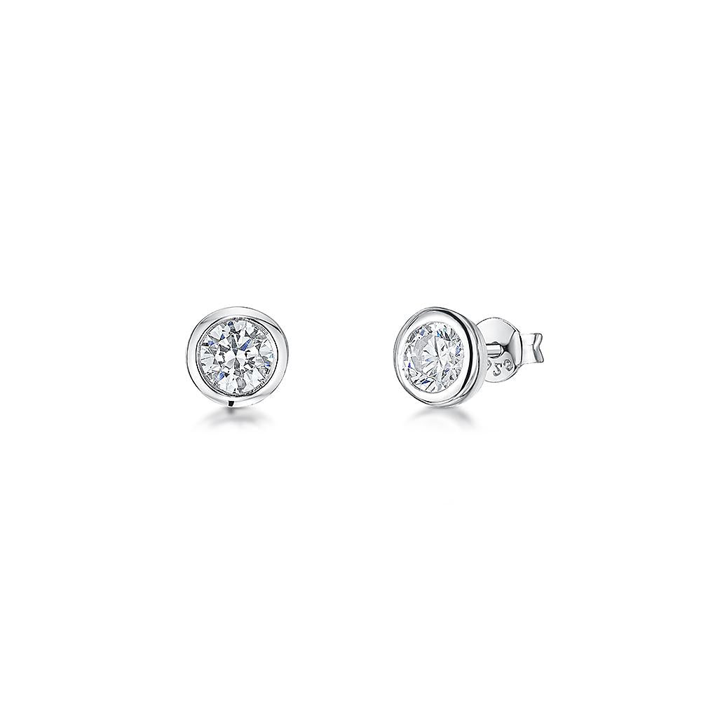 Sterling Silver and Cubic Zirconia Rub Over Stud Earrings JOOLS by Jenny Brown